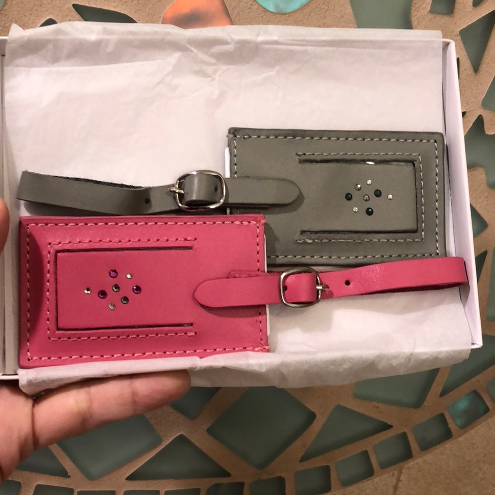 SOLD Swarovski luggage leather tags